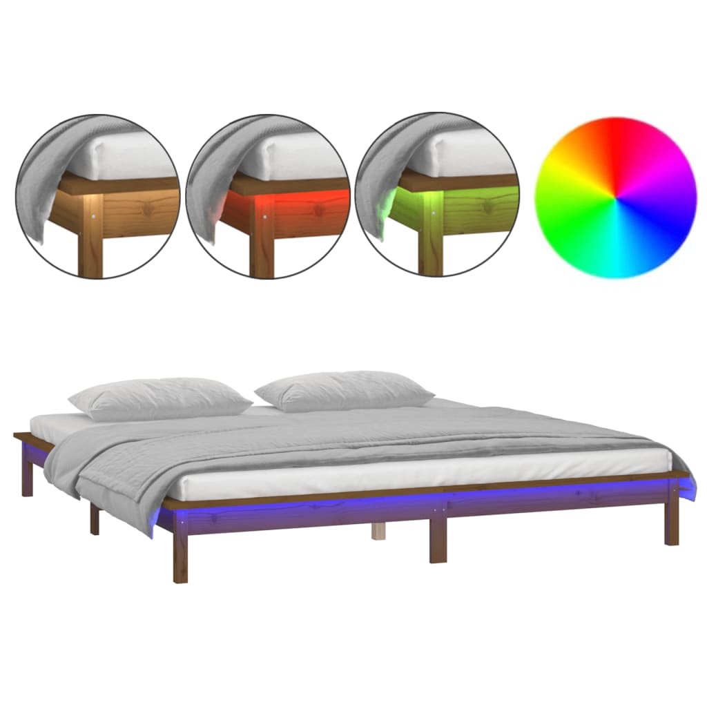 Bedframe LED massief hout honingbruin 140x190 cm is nu te koop bij PeponiXL, paradijselijk wonen!