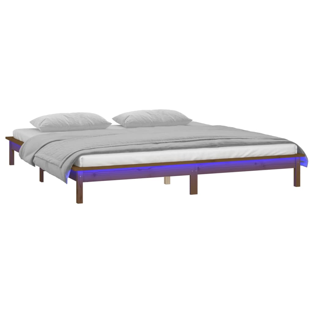 Bedframe LED massief hout honingbruin 140x190 cm is nu te koop bij PeponiXL, paradijselijk wonen!