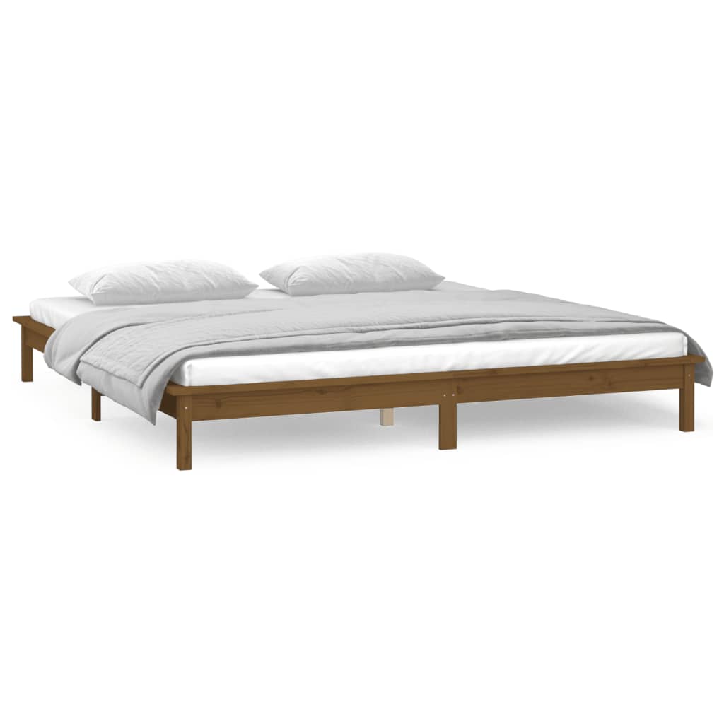 Bedframe LED massief hout honingbruin 140x190 cm is nu te koop bij PeponiXL, paradijselijk wonen!