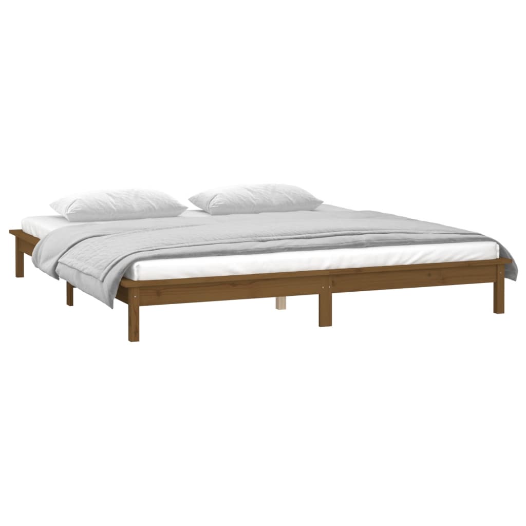 Bedframe LED massief hout honingbruin 140x190 cm is nu te koop bij PeponiXL, paradijselijk wonen!