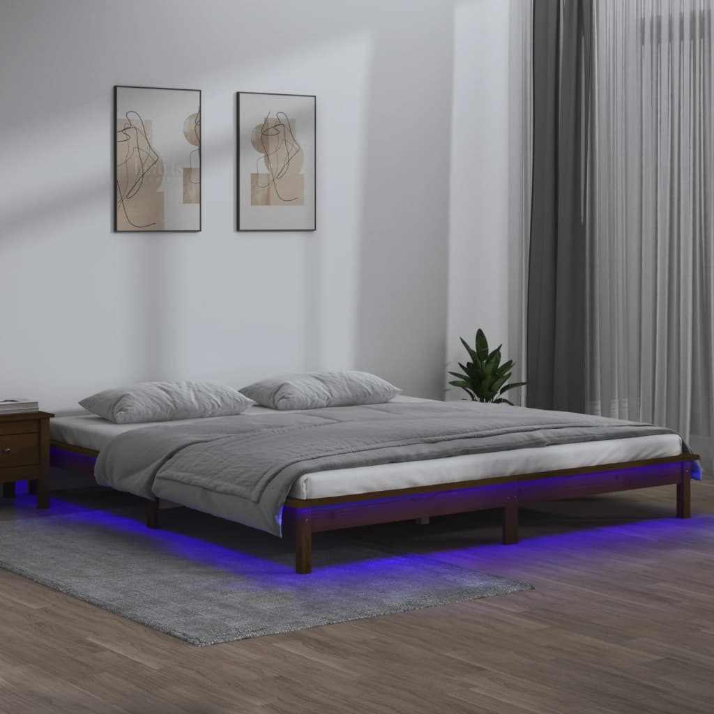 Bedframe LED massief hout honingbruin 140x190 cm is nu te koop bij PeponiXL, paradijselijk wonen!