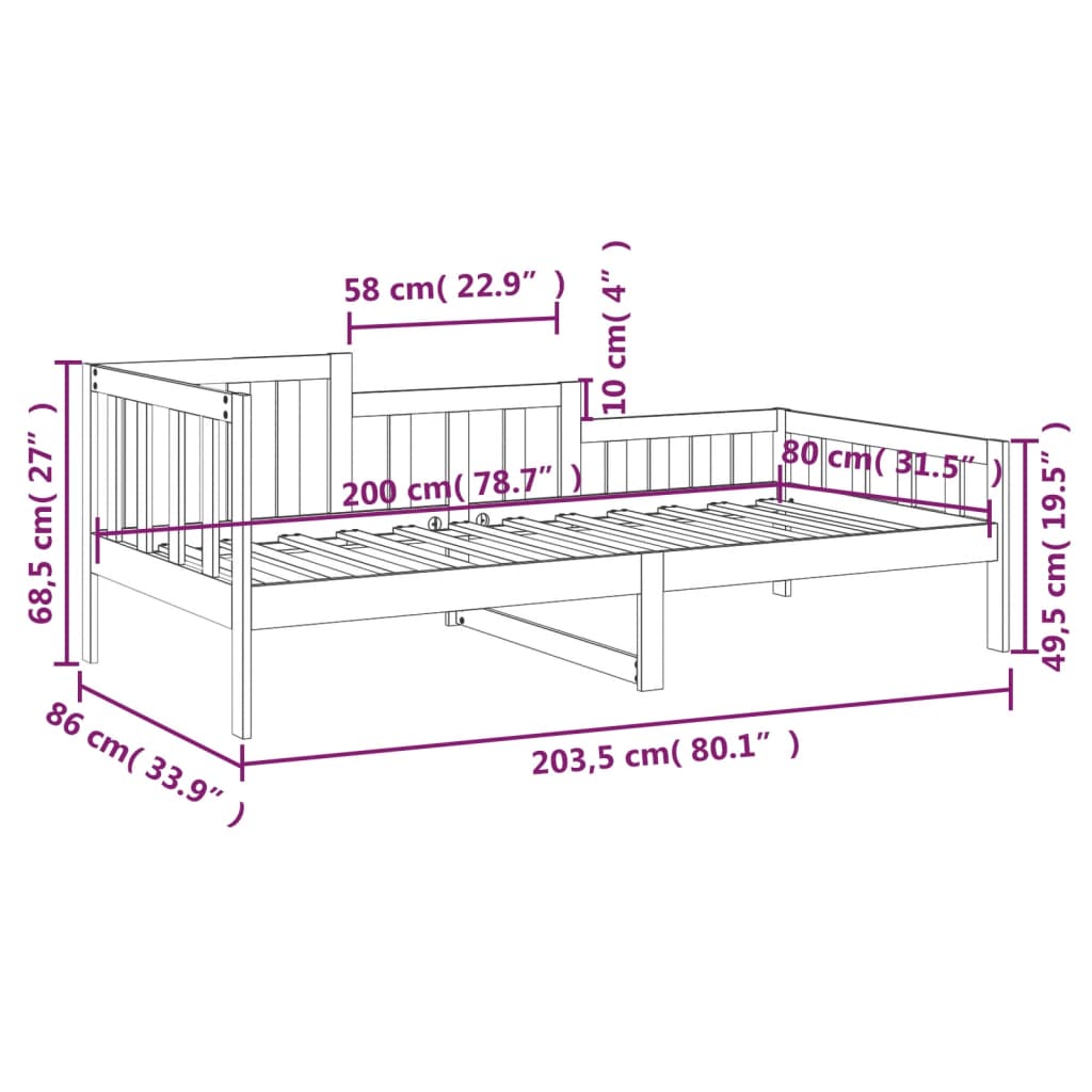 Slaapbank zonder matras 80x200 cm massief grenenhout wit is nu te koop bij PeponiXL, paradijselijk wonen!