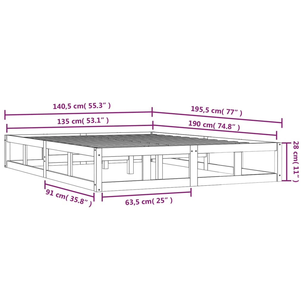 Bedframe massief hout wit 135x190 cm is nu te koop bij PeponiXL, paradijselijk wonen!
