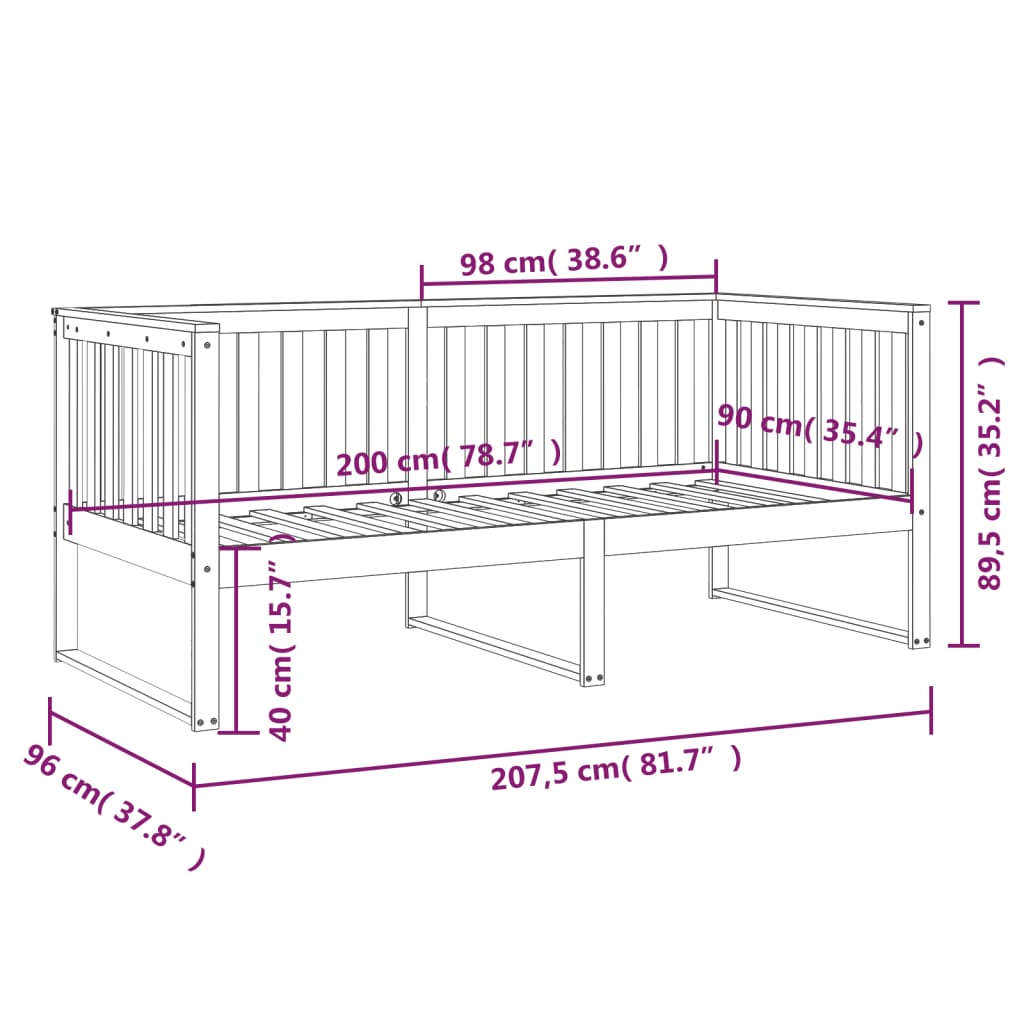 Slaapbank 90x200 cm massief grenenhout zwart is nu te koop bij PeponiXL, paradijselijk wonen!