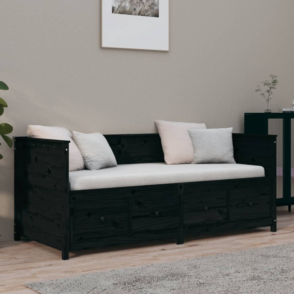 Slaapbank 100x200 cm massief grenenhout zwart is nu te koop bij PeponiXL, paradijselijk wonen!