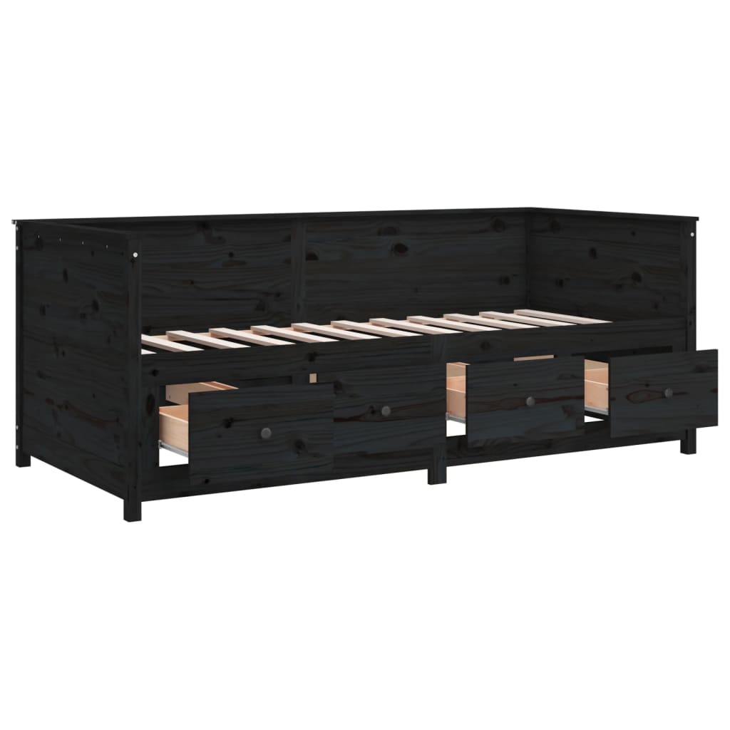 Slaapbank 100x200 cm massief grenenhout zwart is nu te koop bij PeponiXL, paradijselijk wonen!