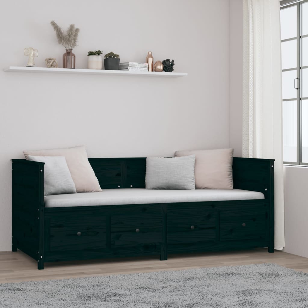 Slaapbank 90x200 cm massief grenenhout zwart is nu te koop bij PeponiXL, paradijselijk wonen!