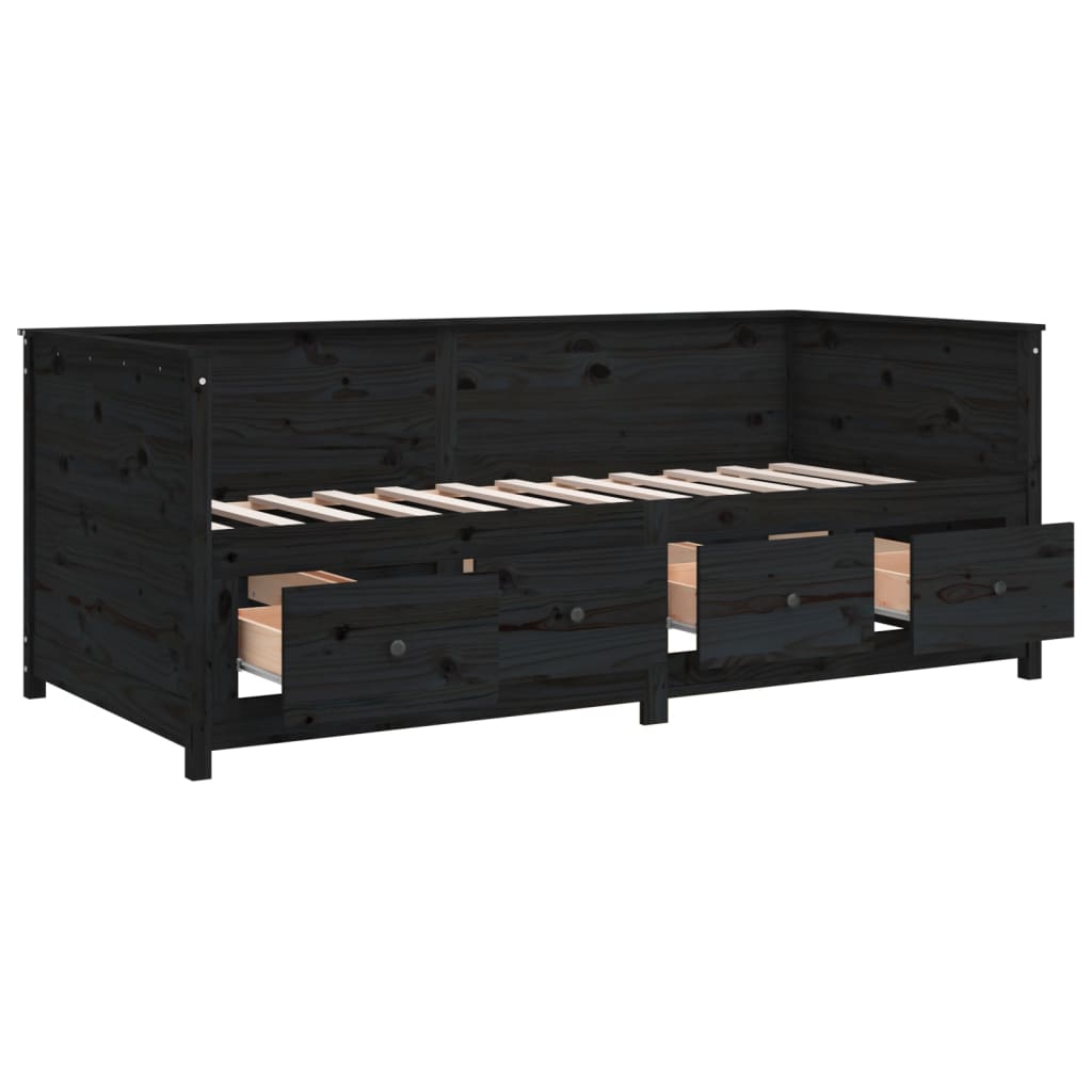 Slaapbank 90x200 cm massief grenenhout zwart is nu te koop bij PeponiXL, paradijselijk wonen!