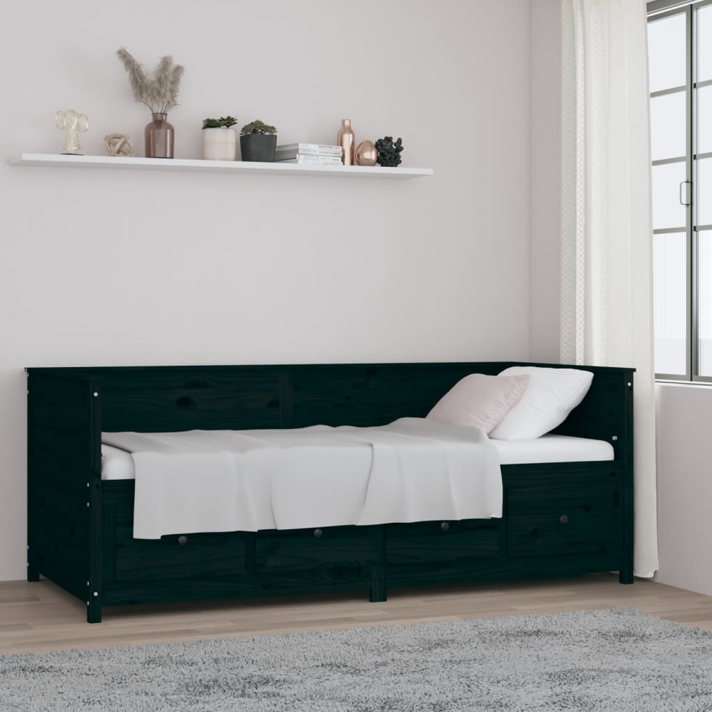 Slaapbank 90x200 cm massief grenenhout zwart is nu te koop bij PeponiXL, paradijselijk wonen!