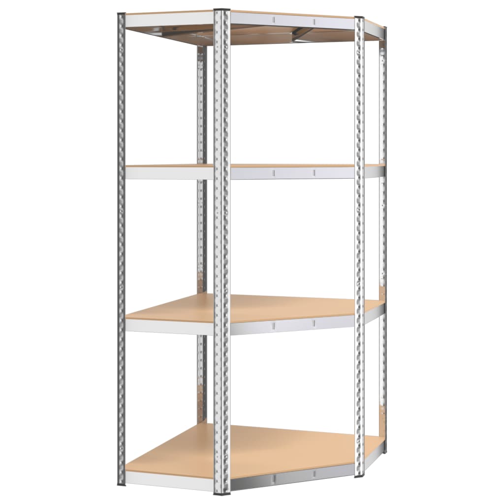 Hoekrek 4-laags staal en bewerkt hout zilverkleurig is nu te koop bij PeponiXL, paradijselijk wonen!