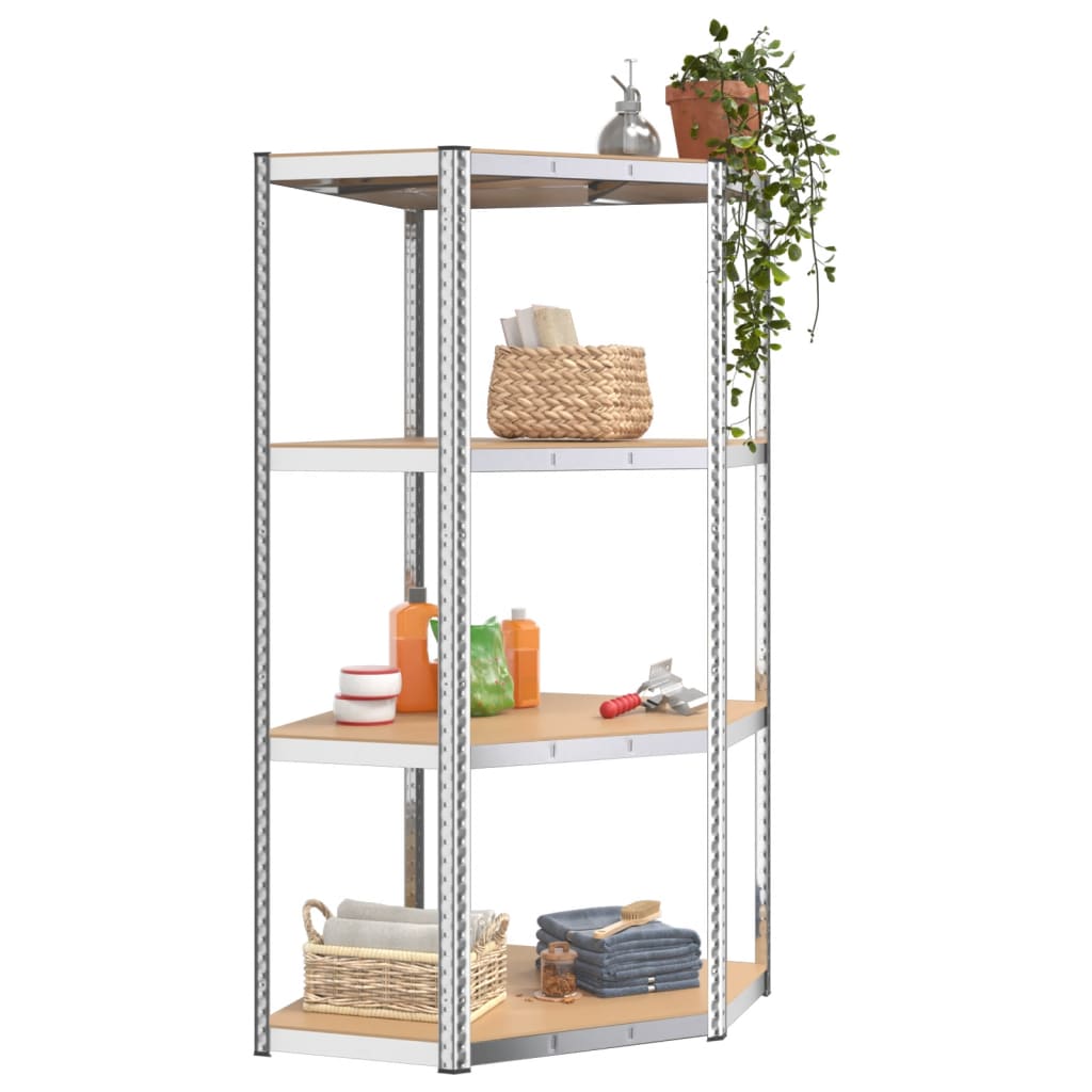 Hoekrek 4-laags staal en bewerkt hout zilverkleurig is nu te koop bij PeponiXL, paradijselijk wonen!
