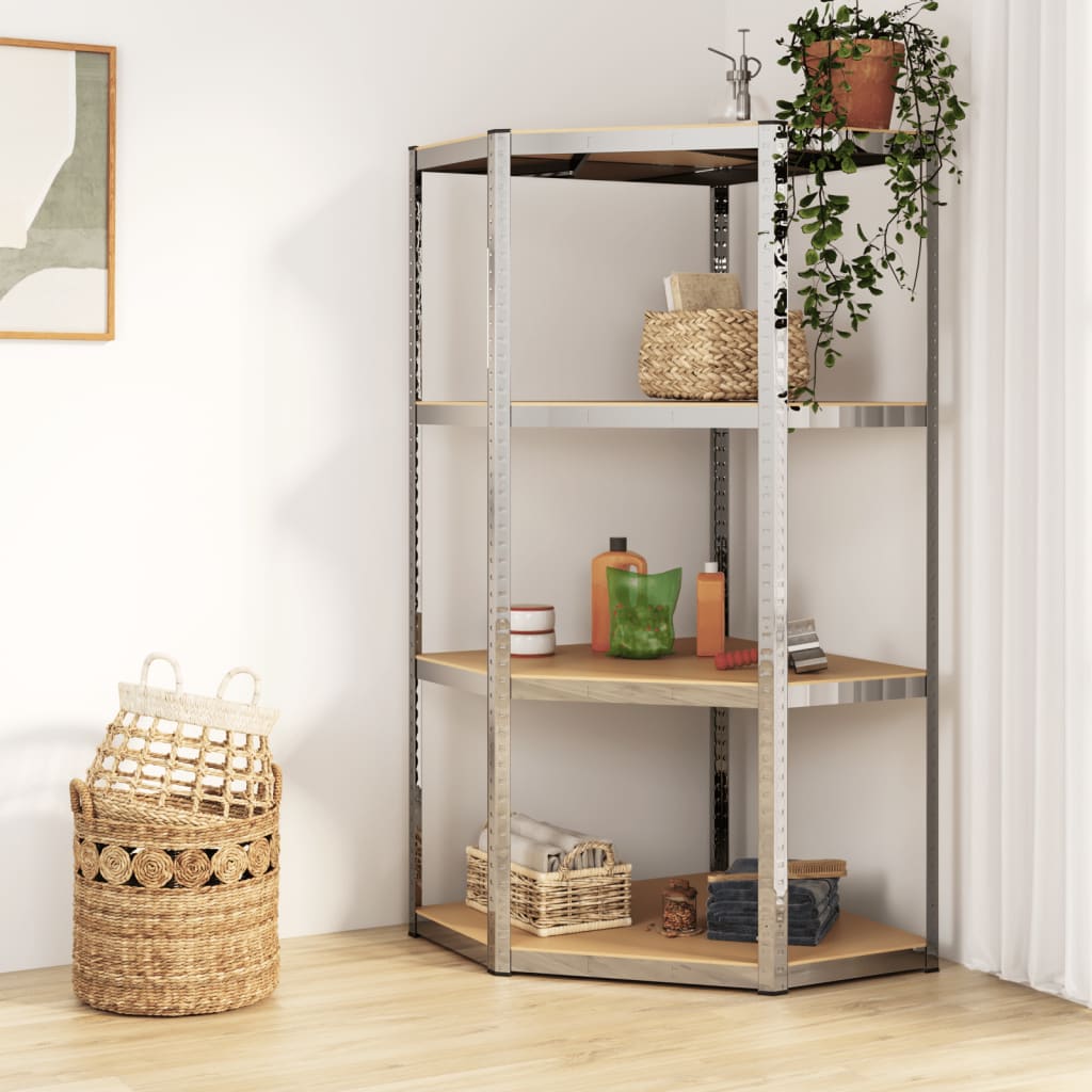 Hoekrek 4-laags staal en bewerkt hout zilverkleurig is nu te koop bij PeponiXL, paradijselijk wonen!