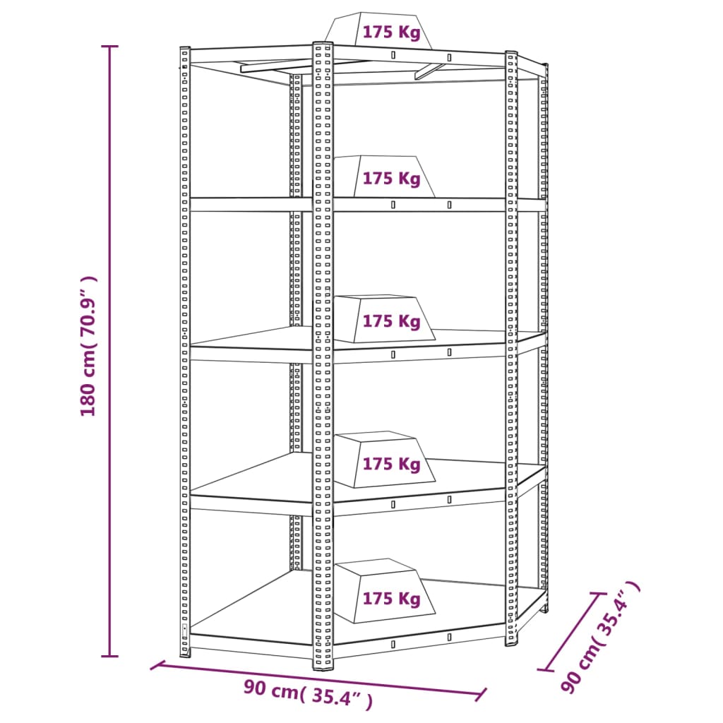 Hoekrek 5-laags staal & bewerkt hout antracietkleurig is nu te koop bij PeponiXL, paradijselijk wonen!