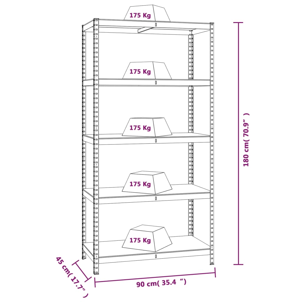 Opbergrek 5-laags staal en bewerkt hout grijs is nu te koop bij PeponiXL, paradijselijk wonen!
