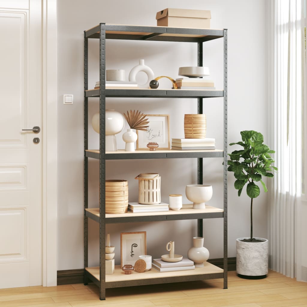 Opbergrek 5-laags staal en bewerkt hout grijs is nu te koop bij PeponiXL, paradijselijk wonen!