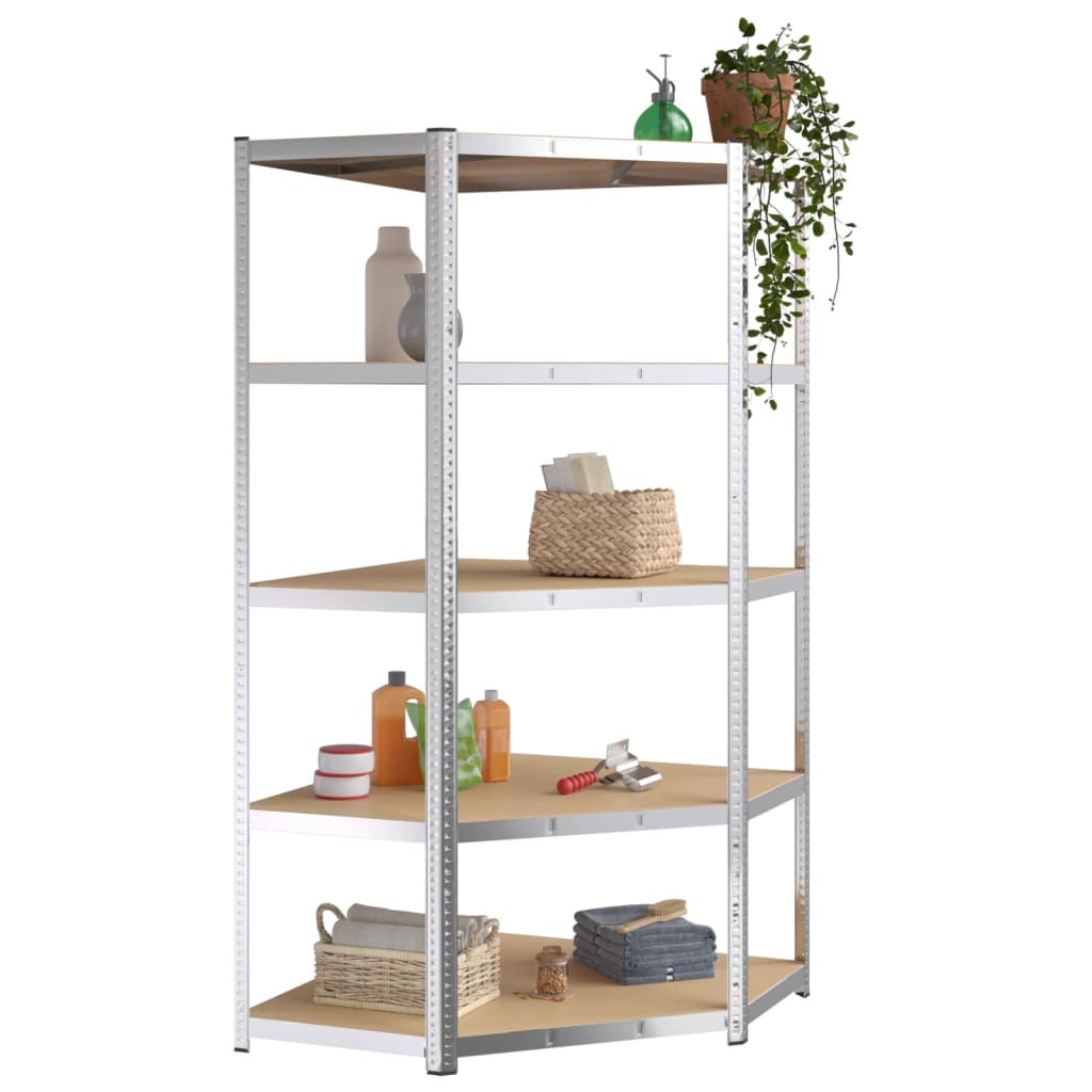 Hoekrek robuust 5-laags staal en bewerkt hout zilverkleurig is nu te koop bij PeponiXL, paradijselijk wonen!