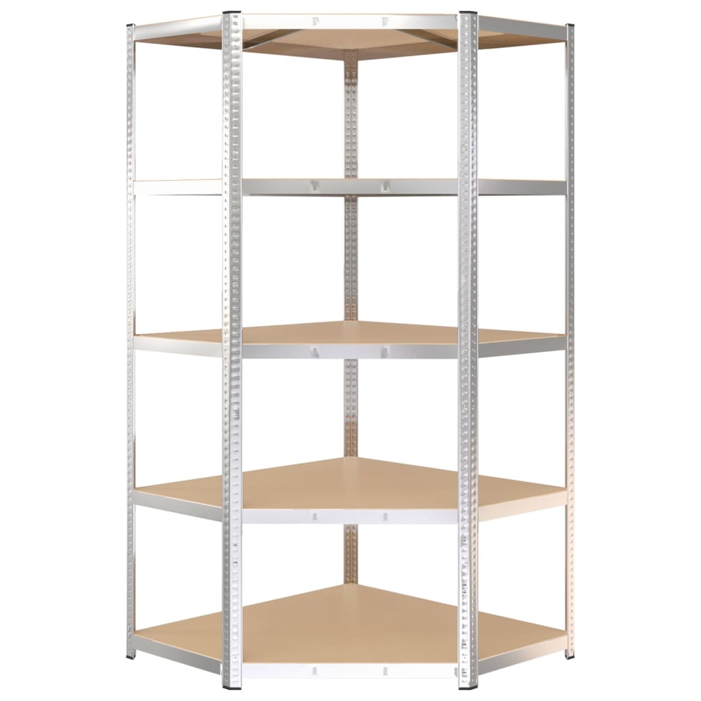 Hoekrek robuust 5-laags staal en bewerkt hout zilverkleurig is nu te koop bij PeponiXL, paradijselijk wonen!