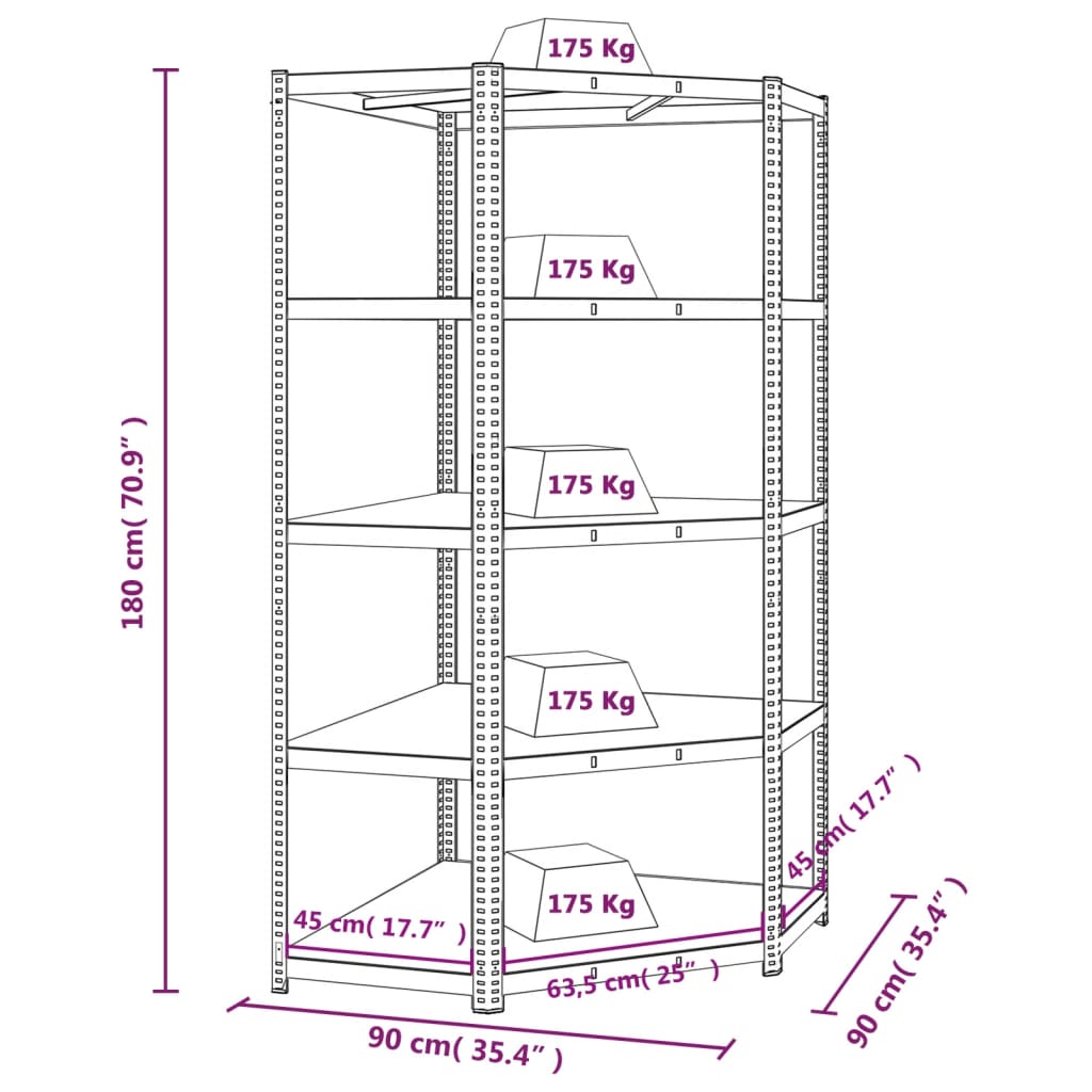 Hoekrek robuust 5-laags staal en bewerkt hout zilverkleurig is nu te koop bij PeponiXL, paradijselijk wonen!