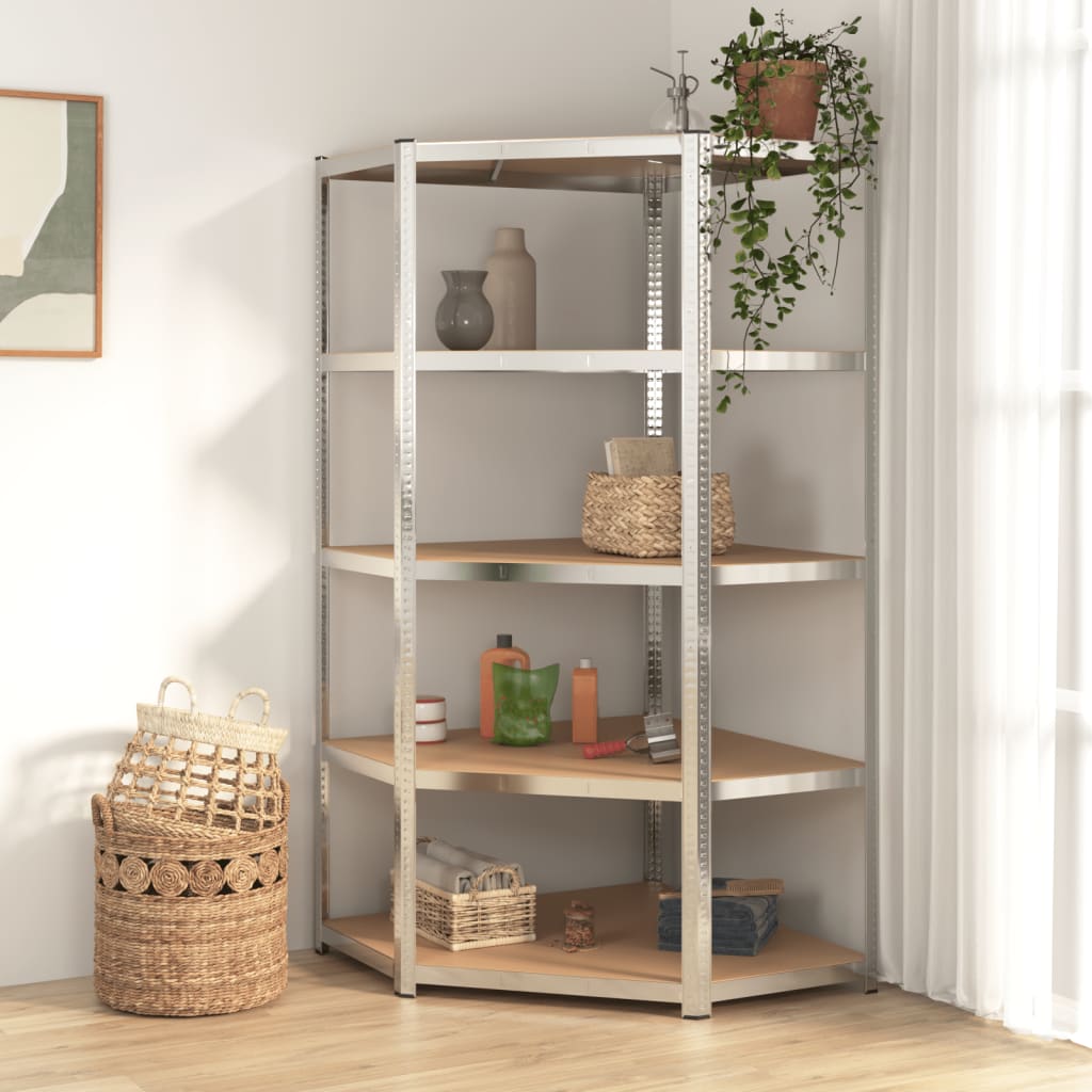 Hoekrek robuust 5-laags staal en bewerkt hout zilverkleurig is nu te koop bij PeponiXL, paradijselijk wonen!
