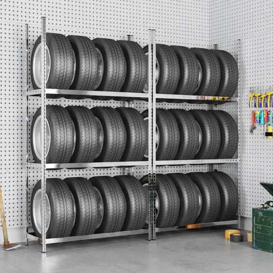 Bandenrekken 3-laags 2 st 110x40x200 cm staal zilverkleurig is nu te koop bij PeponiXL, paradijselijk wonen!