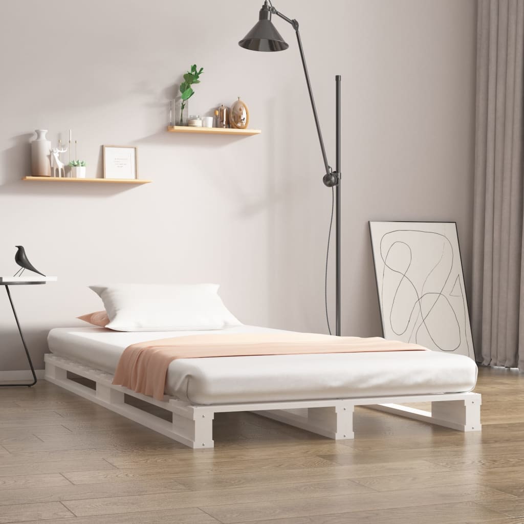 Palletbed massief grenenhout wit 100x200 cm is nu te koop bij PeponiXL, paradijselijk wonen!