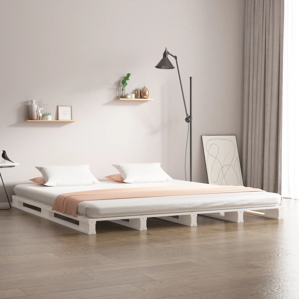 Palletbed massief grenenhout wit 140x200 cm is nu te koop bij PeponiXL, paradijselijk wonen!
