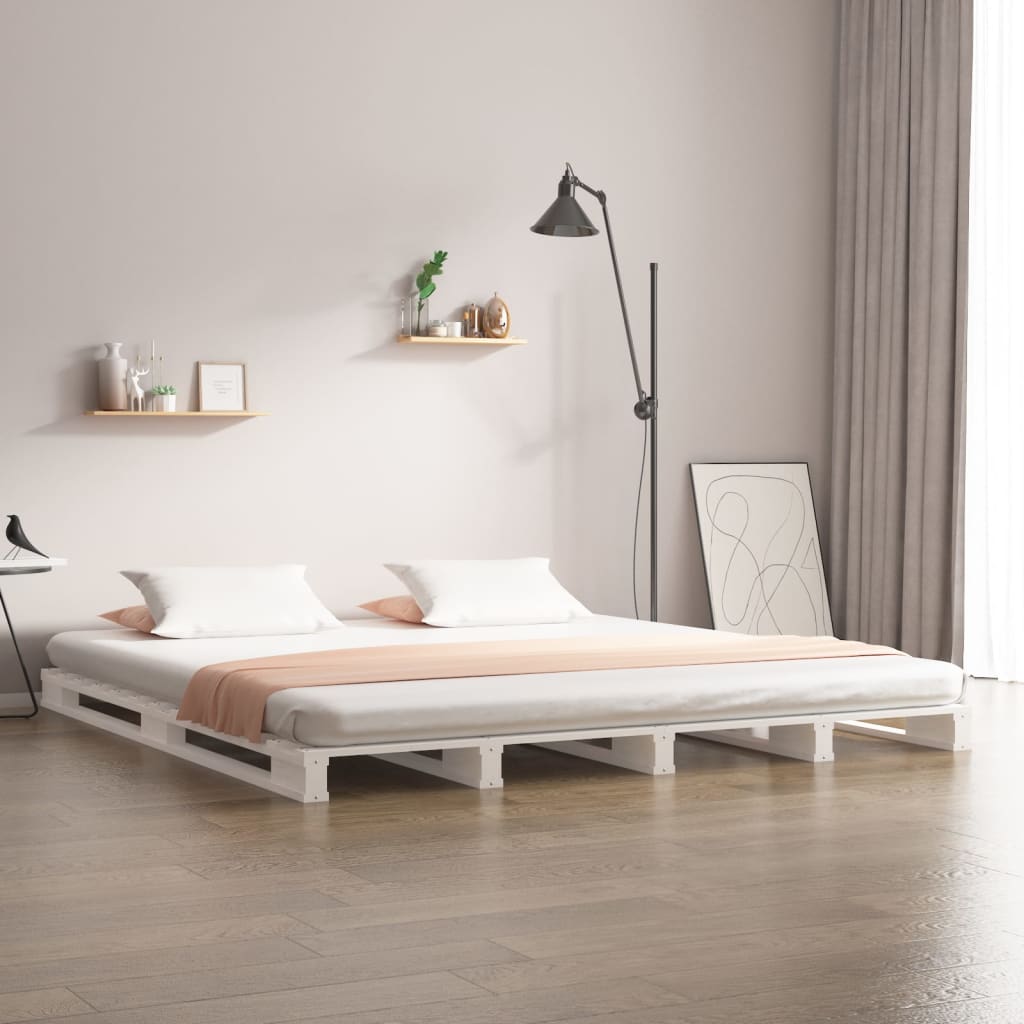 Palletbed massief grenenhout wit 200x200 cm is nu te koop bij PeponiXL, paradijselijk wonen!