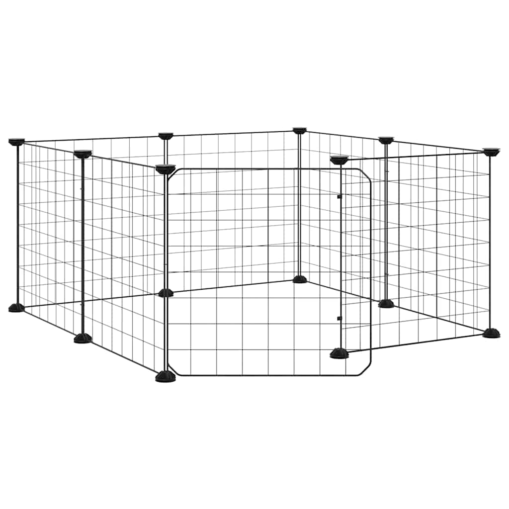 Huisdierkooi met 8 panelen en deur, zwart 35x35 cm staal is nu te koop bij PeponiXL, paradijselijk wonen!