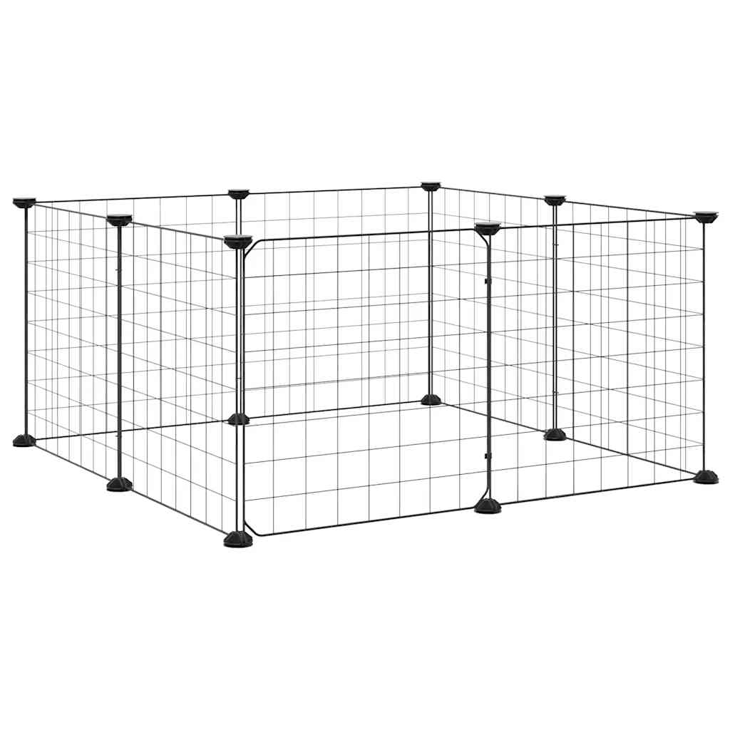 Huisdierkooi met 8 panelen en deur, zwart 35x35 cm staal is nu te koop bij PeponiXL, paradijselijk wonen!