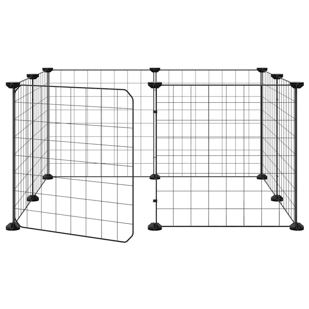Huisdierkooi met 8 panelen en deur, zwart 35x35 cm staal is nu te koop bij PeponiXL, paradijselijk wonen!