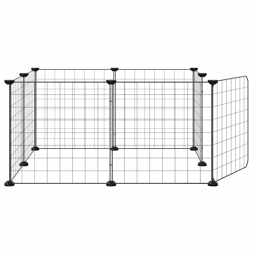 Huisdierkooi met 8 panelen en deur, zwart 35x35 cm staal is nu te koop bij PeponiXL, paradijselijk wonen!