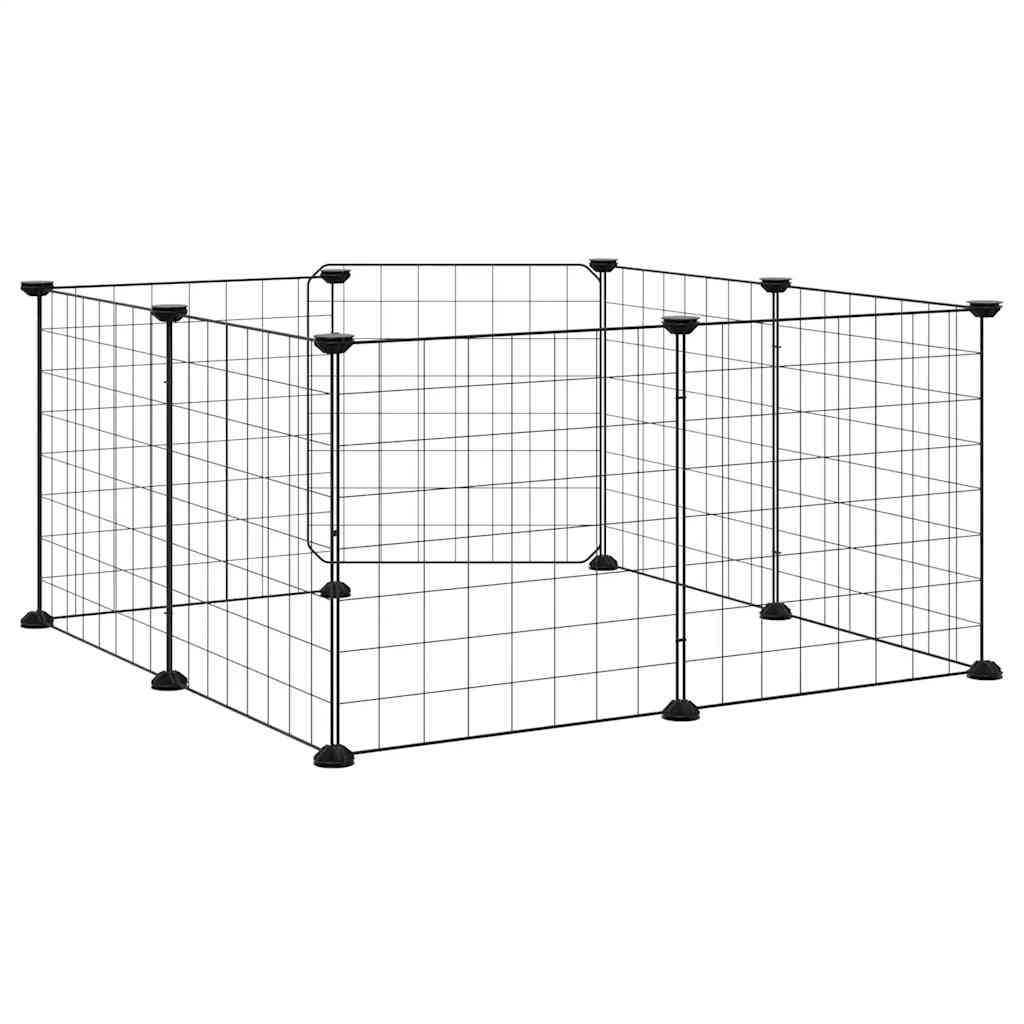 Huisdierkooi met 8 panelen en deur, zwart 35x35 cm staal is nu te koop bij PeponiXL, paradijselijk wonen!