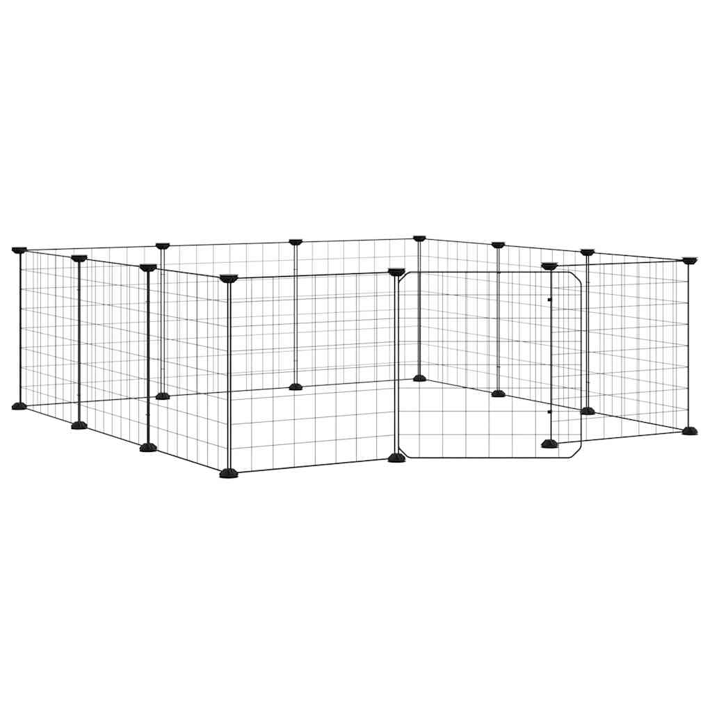 Huisdierkooi met 12 panelen en deur, zwart 35x35 cm staal is nu te koop bij PeponiXL, paradijselijk wonen!