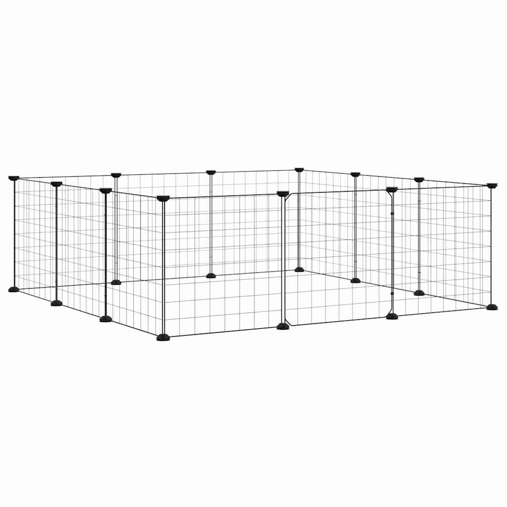 Huisdierkooi met 12 panelen en deur, zwart 35x35 cm staal is nu te koop bij PeponiXL, paradijselijk wonen!