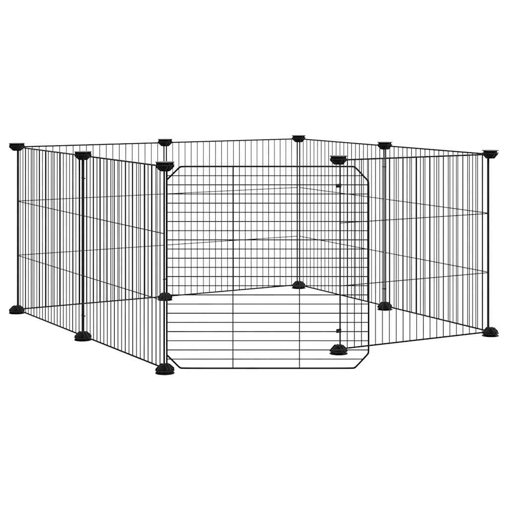 Huisdierkooi met 8 panelen en deur, zwart 35x35 cm staal is nu te koop bij PeponiXL, paradijselijk wonen!
