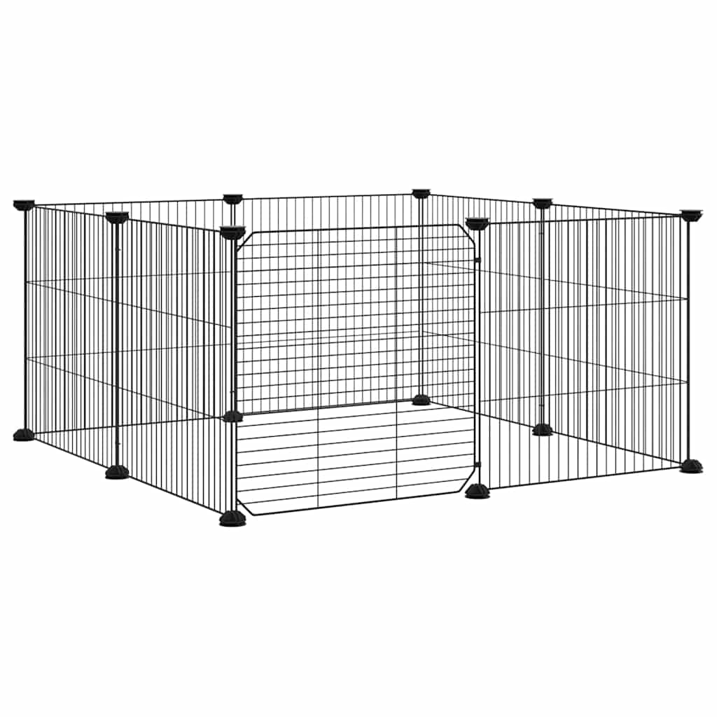Huisdierkooi met 8 panelen en deur, zwart 35x35 cm staal is nu te koop bij PeponiXL, paradijselijk wonen!