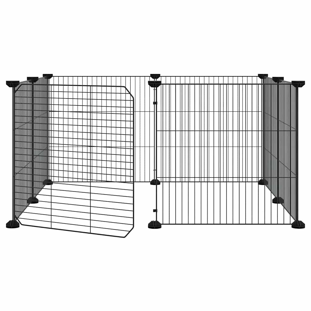 Huisdierkooi met 8 panelen en deur, zwart 35x35 cm staal is nu te koop bij PeponiXL, paradijselijk wonen!