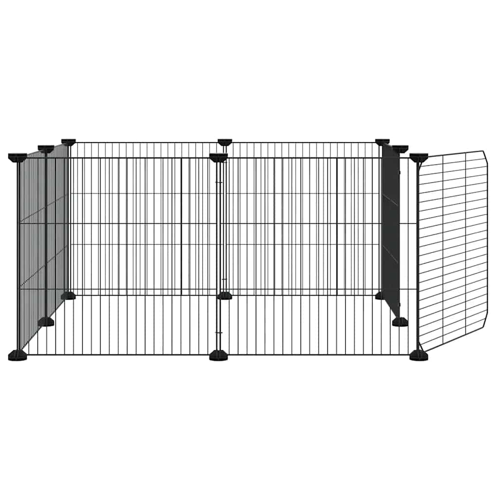 Huisdierkooi met 8 panelen en deur, zwart 35x35 cm staal is nu te koop bij PeponiXL, paradijselijk wonen!
