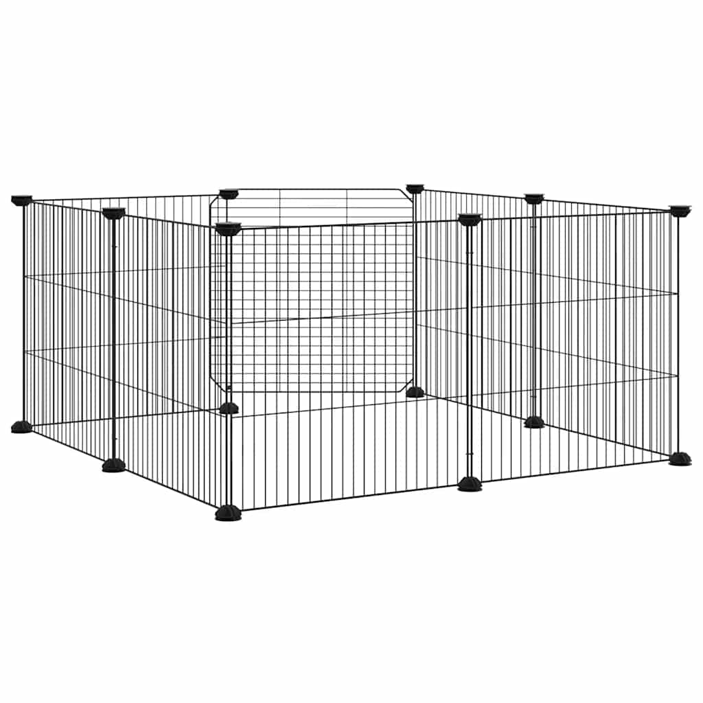 Huisdierkooi met 8 panelen en deur, zwart 35x35 cm staal is nu te koop bij PeponiXL, paradijselijk wonen!