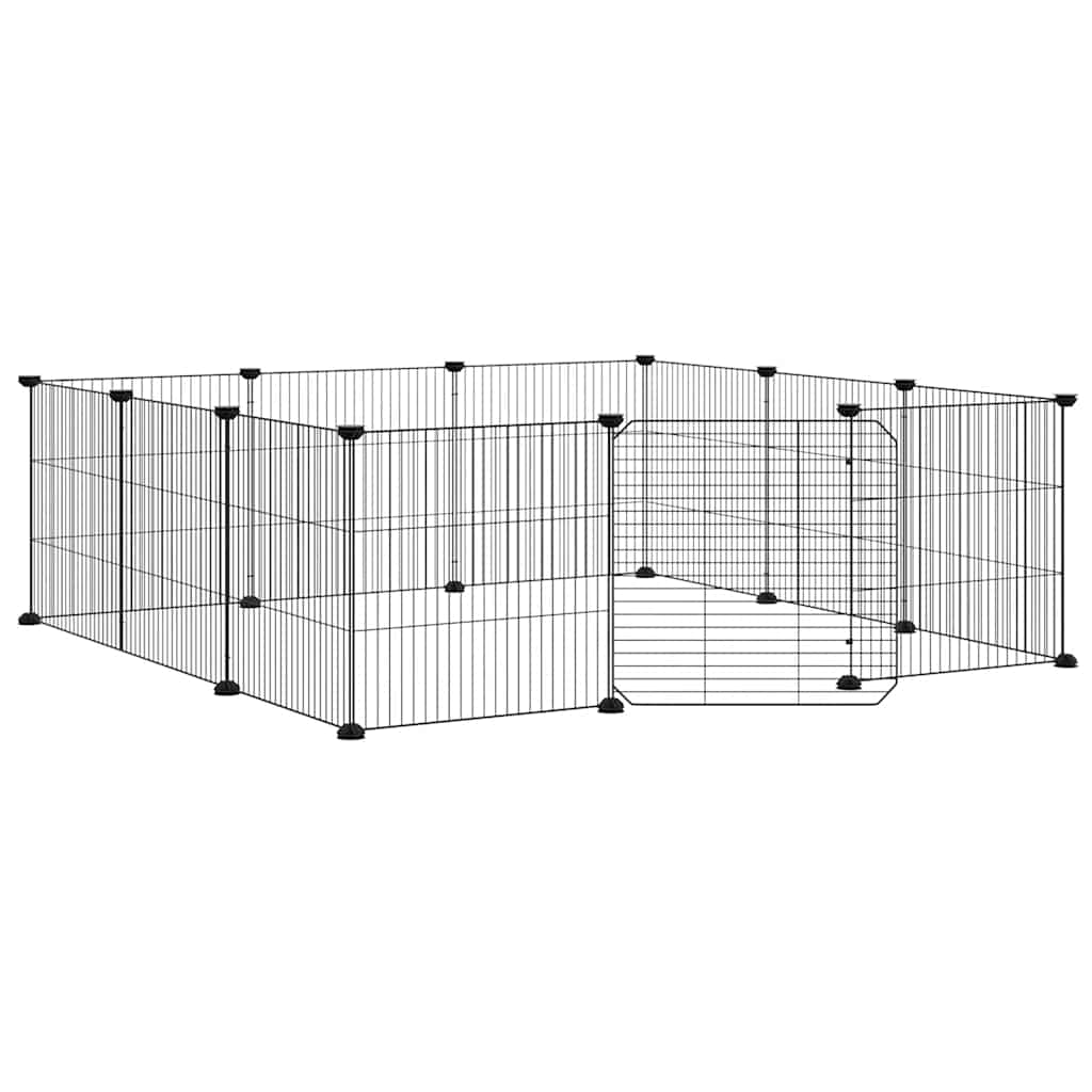 Huisdierkooi met 12 panelen en deur, zwart 35x35 cm staal is nu te koop bij PeponiXL, paradijselijk wonen!