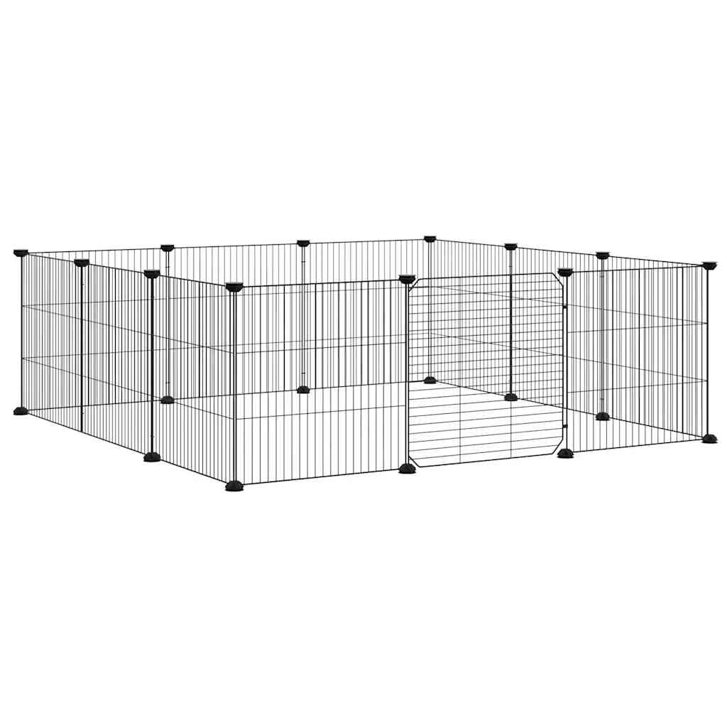 Huisdierkooi met 12 panelen en deur, zwart 35x35 cm staal is nu te koop bij PeponiXL, paradijselijk wonen!