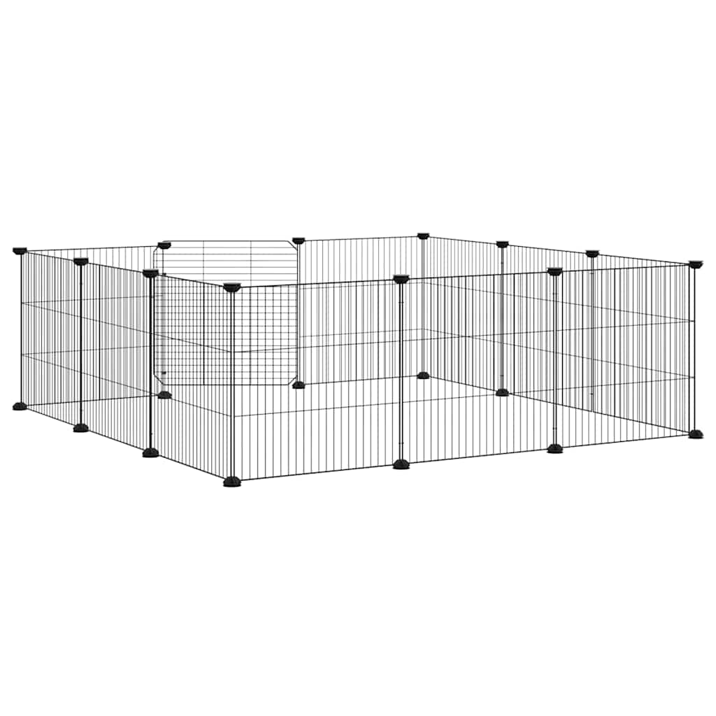 Huisdierkooi met 12 panelen en deur, zwart 35x35 cm staal is nu te koop bij PeponiXL, paradijselijk wonen!