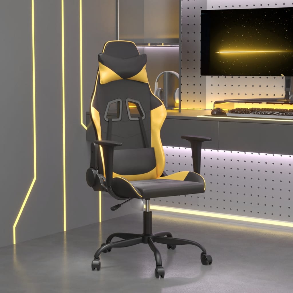 Massage gamestoel kunstleer zwart en goudkleurig is nu te koop bij PeponiXL, paradijselijk wonen!