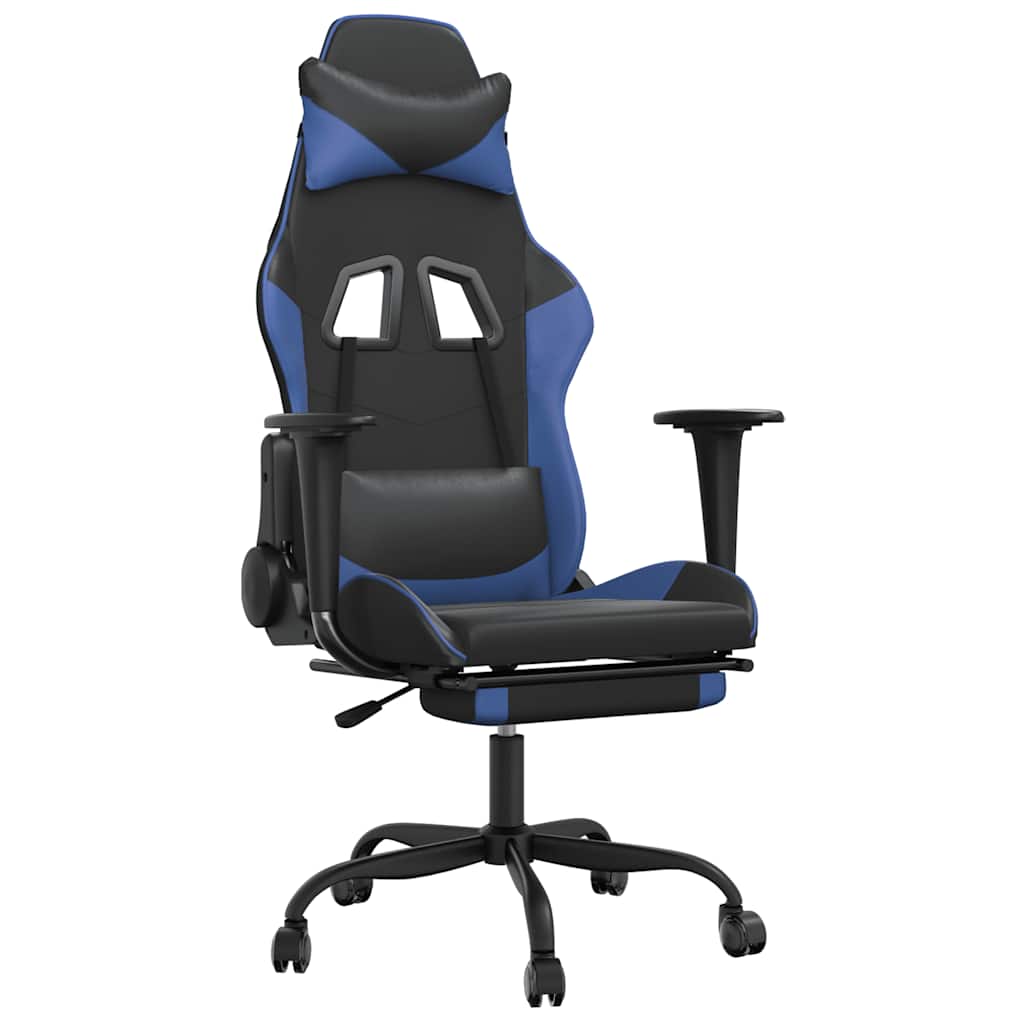 Massage gamestoel met voetensteun kunstleer zwart en blauw is nu te koop bij PeponiXL, paradijselijk wonen!