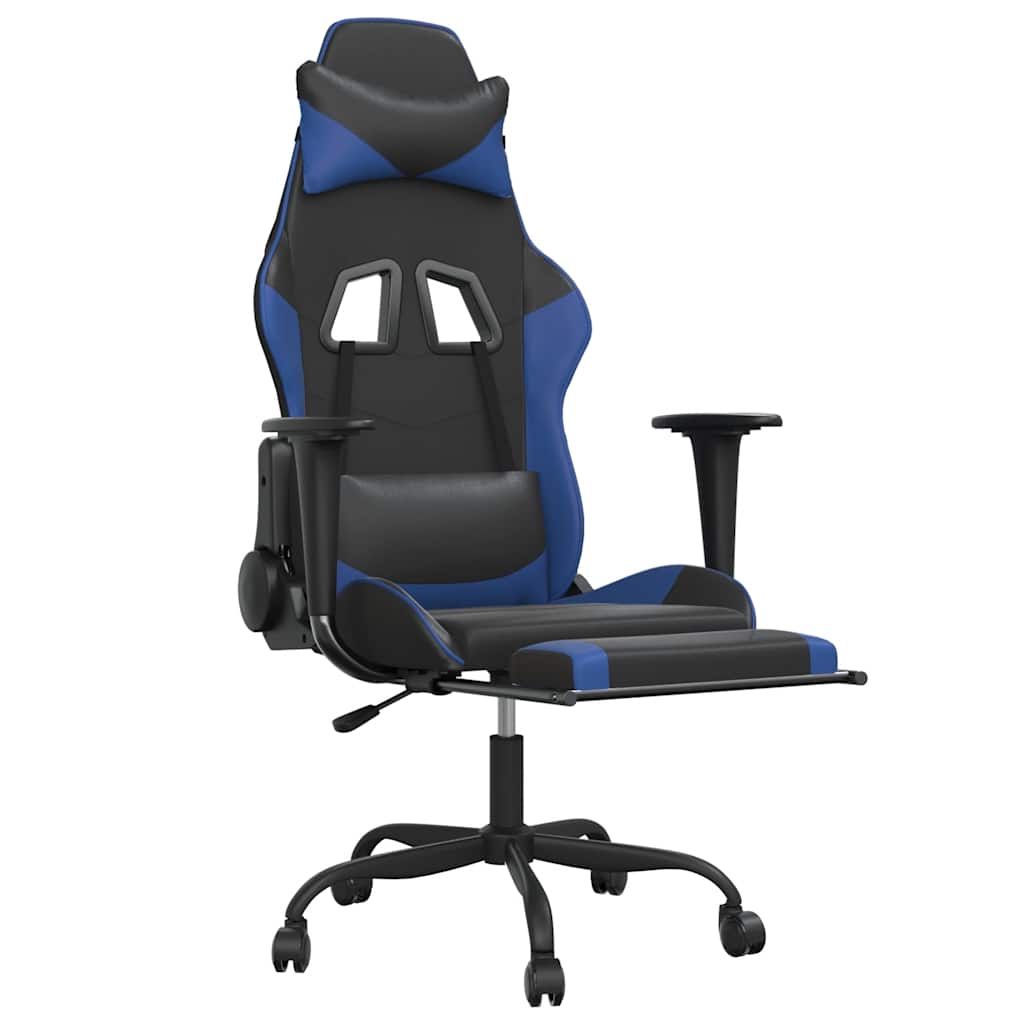 Massage gamestoel met voetensteun kunstleer zwart en blauw is nu te koop bij PeponiXL, paradijselijk wonen!
