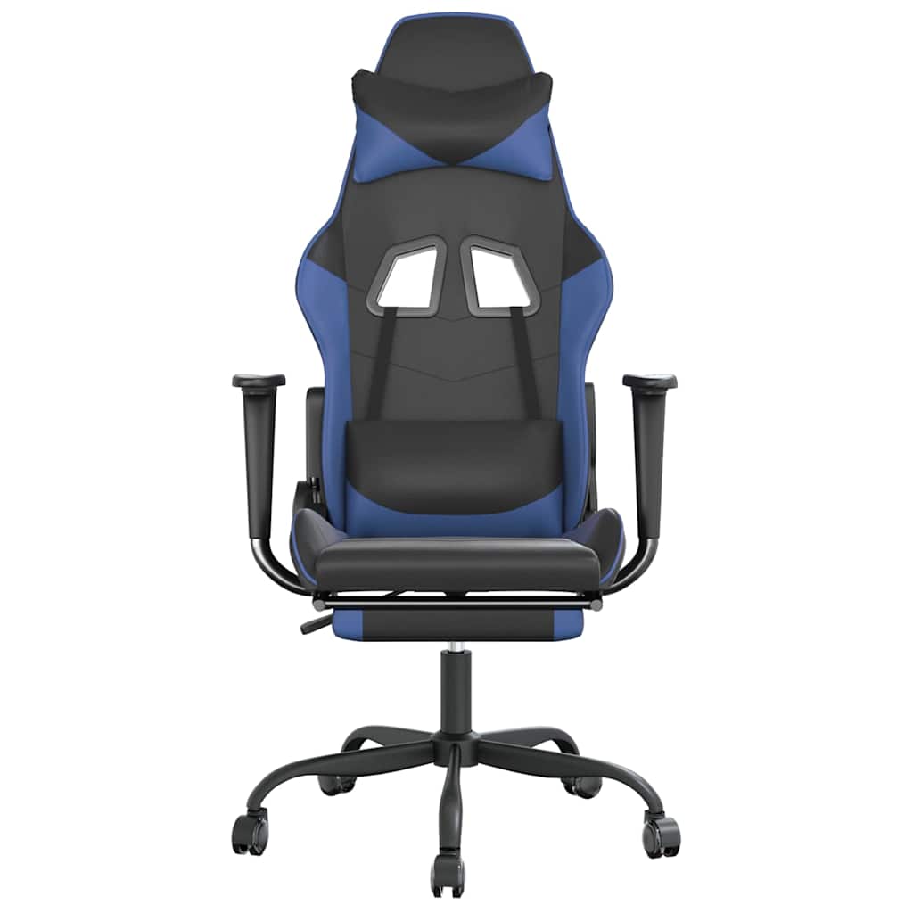 Massage gamestoel met voetensteun kunstleer zwart en blauw is nu te koop bij PeponiXL, paradijselijk wonen!