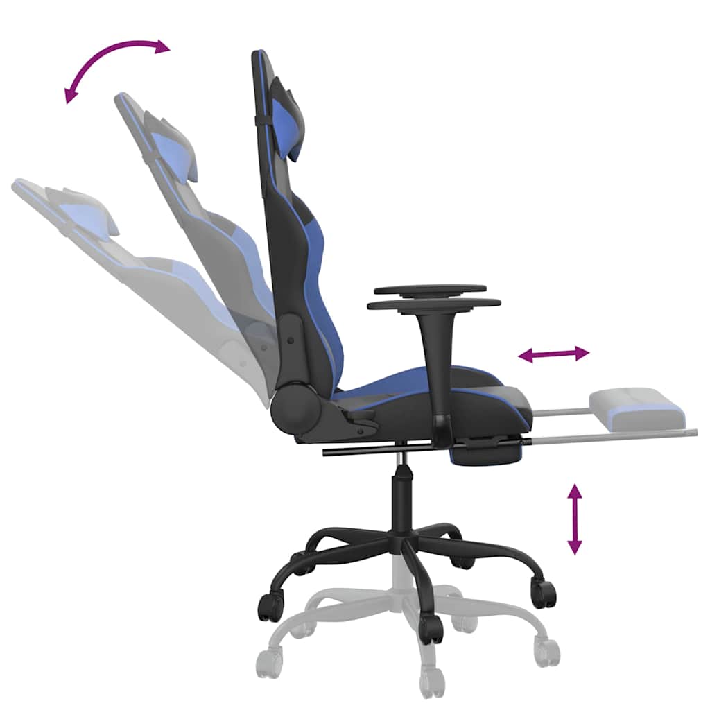 Massage gamestoel met voetensteun kunstleer zwart en blauw is nu te koop bij PeponiXL, paradijselijk wonen!