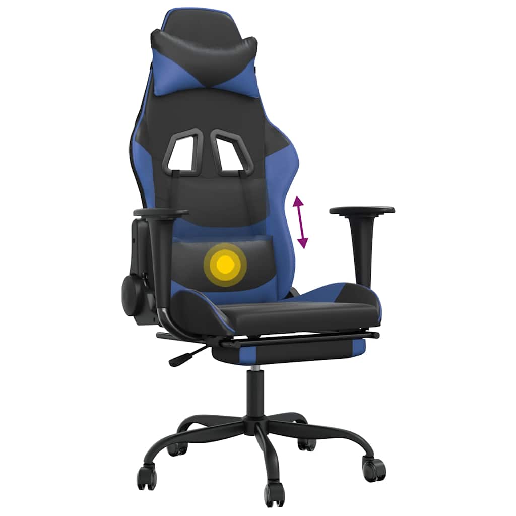 Massage gamestoel met voetensteun kunstleer zwart en blauw is nu te koop bij PeponiXL, paradijselijk wonen!