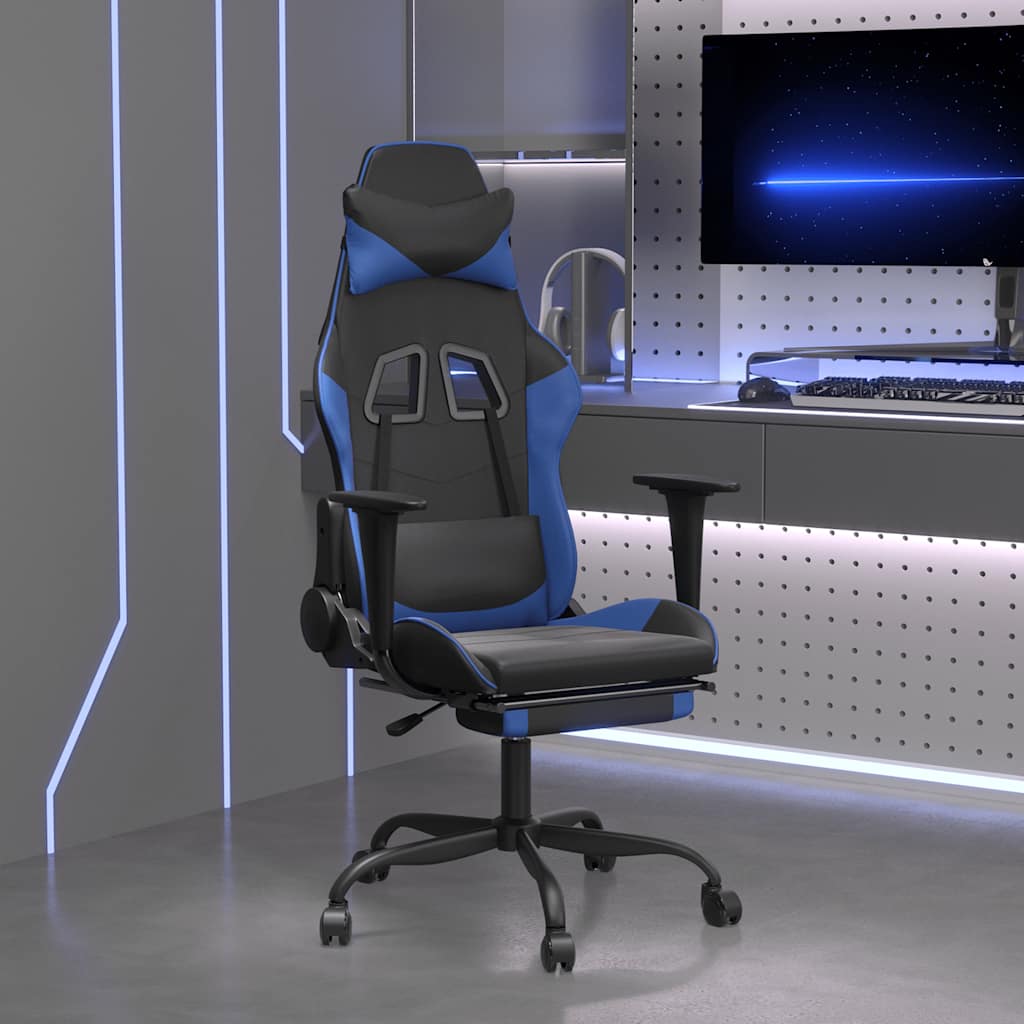 Massage gamestoel met voetensteun kunstleer zwart en blauw is nu te koop bij PeponiXL, paradijselijk wonen!