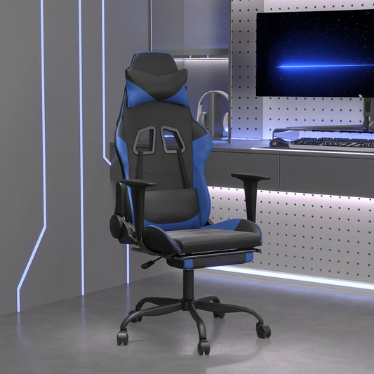 Massage gamestoel met voetensteun kunstleer zwart en blauw is nu te koop bij PeponiXL, paradijselijk wonen!